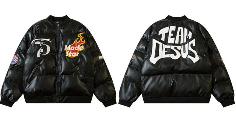 画像3: team desus embroidery Jumper jacket baseball uniform jacket blouson　ユニセッ クス男女兼用チームエンブレムレザーダウンジャケットスタジアムジャンパー スタジャン ブルゾンジャケット (3)