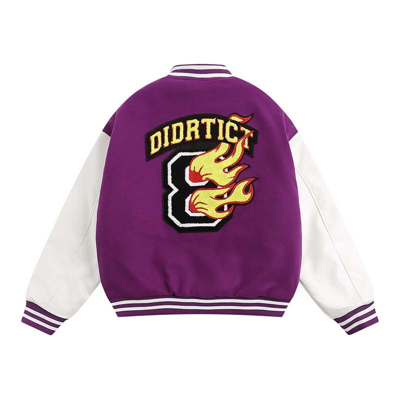 画像5: YB flame embroidery Jumper jacket baseball uniform jacket blouson ユニセッ クス男女兼用フレイム炎刺繍ジャケットスタジアムジャンパー スタジャン ブルゾンジャケット (5)