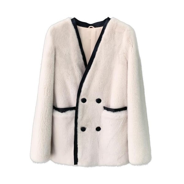 画像1: V neck imitation mink jacket coat Plush Fur  Jacket　フェイクミンクエコファーVネック  ジャケットコート (1)