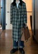 画像2: green gray plaid profile woolen coat Long Coat  Jacket　チェックダブルブレストロング コート ジャケット (2)