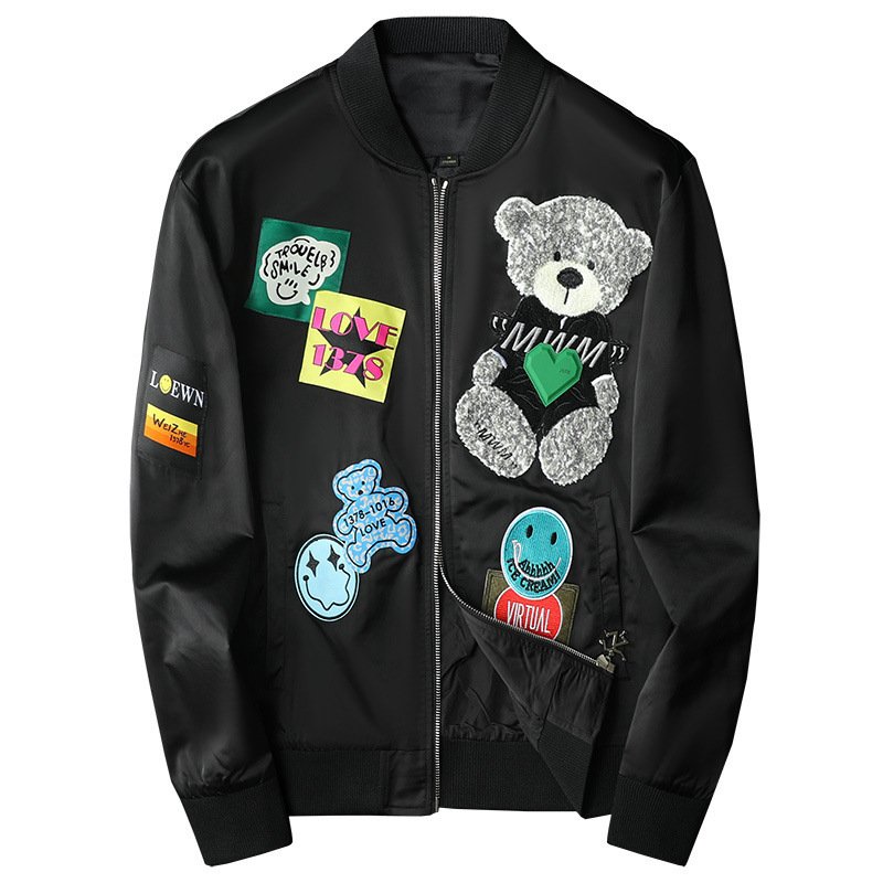 画像4: Smile & Bear Emblem Jumper jacket baseball uniform jacket blouson ユニセッ クス男女兼用スマイル&ベアエンブレム刺繍スタジアムジャンパー スタジャン ブルゾンジャケット (4)