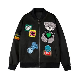 smile zip up embroidery Jumper jacket baseball uniform jacket