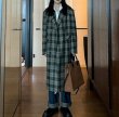 画像4: green gray plaid profile woolen coat Long Coat  Jacket　チェックダブルブレストロング コート ジャケット (4)