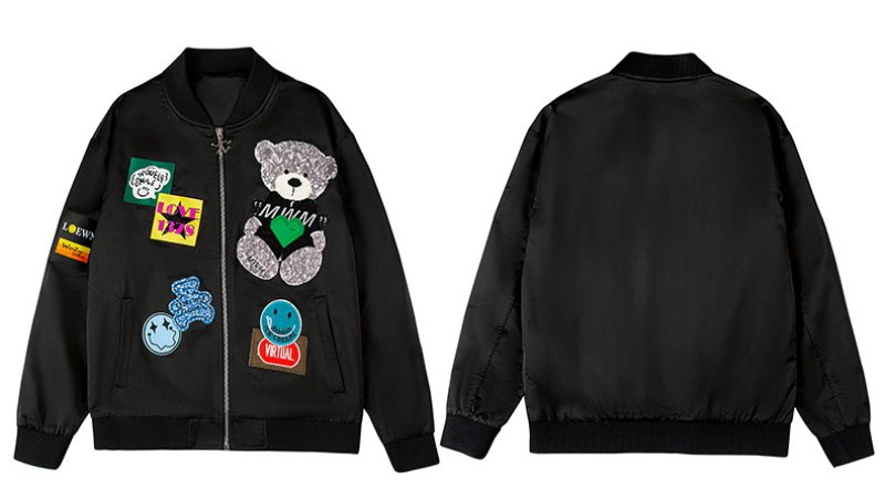 画像3: Smile & Bear Emblem Jumper jacket baseball uniform jacket blouson ユニセッ クス男女兼用スマイル&ベアエンブレム刺繍スタジアムジャンパー スタジャン ブルゾンジャケット (3)