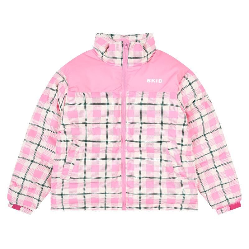 画像3: plaid down jacketJumper baseball uniform jacket blouson ユニセッ クス男女兼用チェック柄ダウンジャケットスタジアムジャンパー スタジャン ブルゾンジャケット (3)