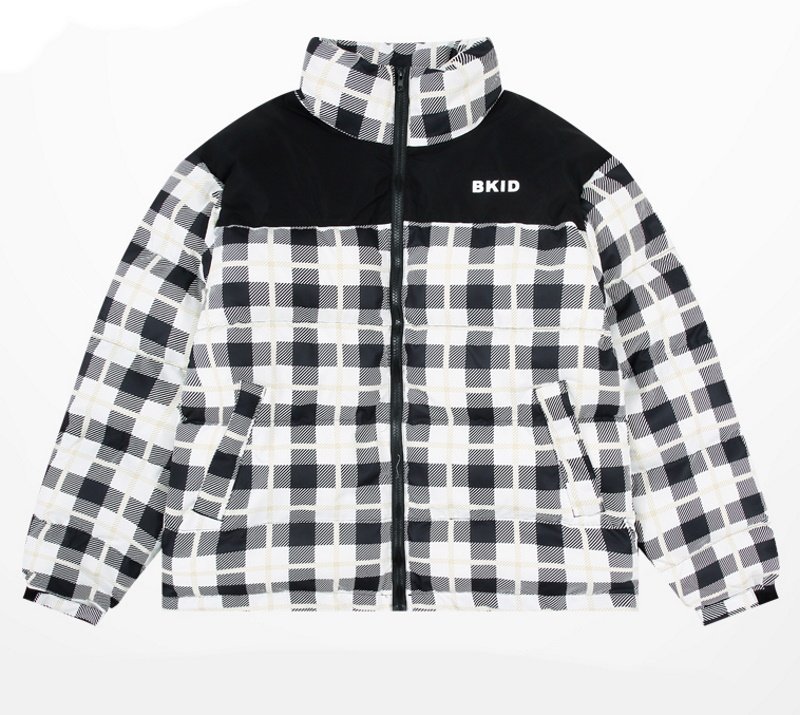画像2: plaid down jacketJumper baseball uniform jacket blouson ユニセッ クス男女兼用チェック柄ダウンジャケットスタジアムジャンパー スタジャン ブルゾンジャケット (2)