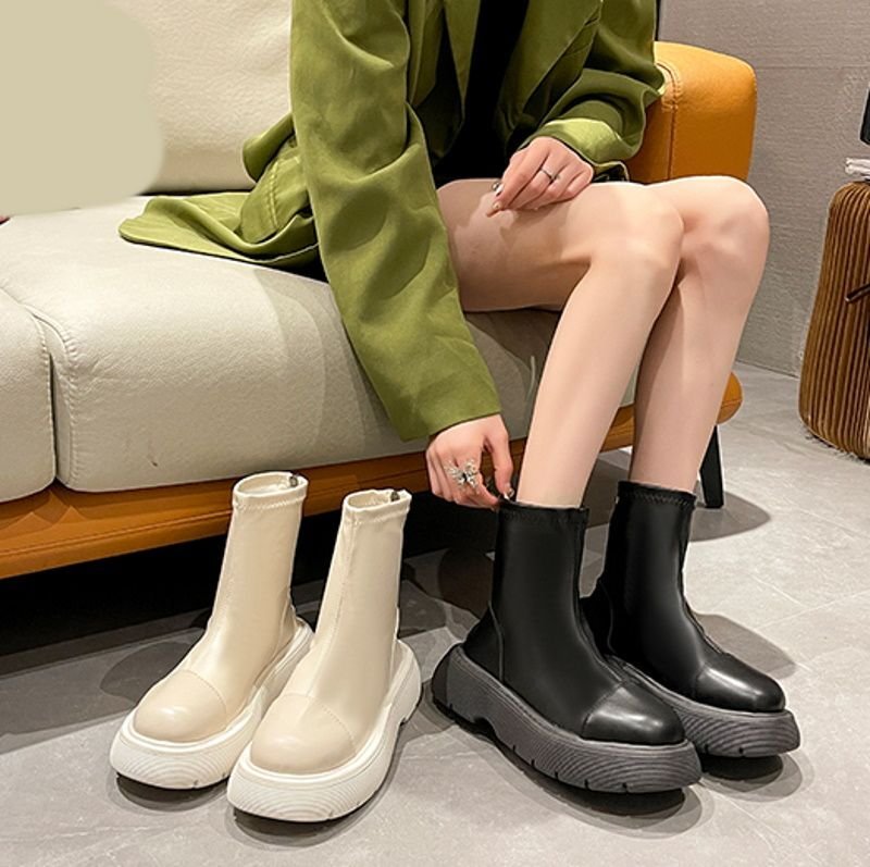画像3: Woman's muffin thick bottom boots マフィン 厚底プラットフォームレザージップショートブーツ (3)