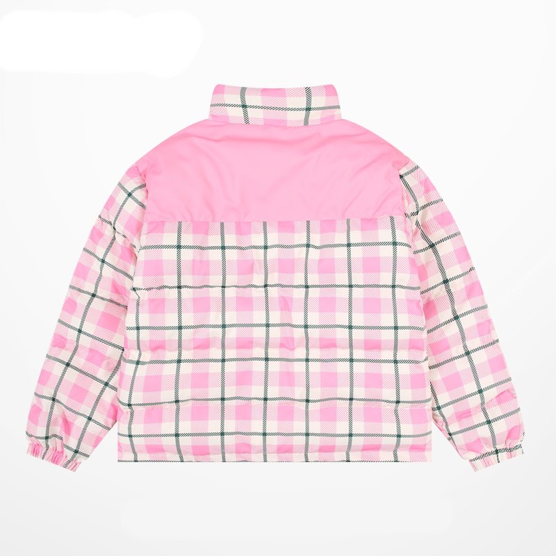 画像7: plaid down jacketJumper baseball uniform jacket blouson ユニセッ クス男女兼用チェック柄ダウンジャケットスタジアムジャンパー スタジャン ブルゾンジャケット (7)