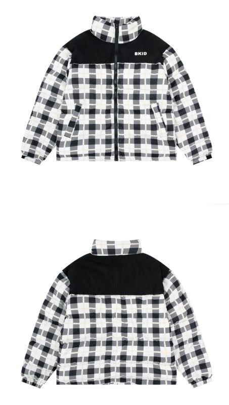 画像5: plaid down jacketJumper baseball uniform jacket blouson ユニセッ クス男女兼用チェック柄ダウンジャケットスタジアムジャンパー スタジャン ブルゾンジャケット (5)