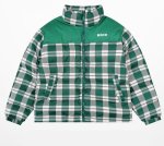 画像1: plaid down jacketJumper baseball uniform jacket blouson　ユニセッ クス男女兼用チェック柄ダウンジャケットスタジアムジャンパー スタジャン ブルゾンジャケット (1)