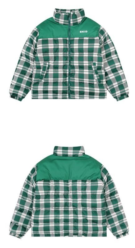 画像4: plaid down jacketJumper baseball uniform jacket blouson ユニセッ クス男女兼用チェック柄ダウンジャケットスタジアムジャンパー スタジャン ブルゾンジャケット (4)