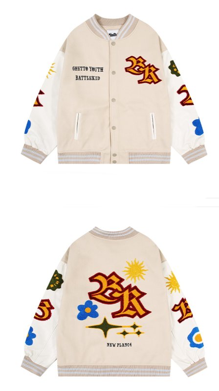 画像3: flower & sun embroidery Jumper jacket baseball uniform jacket blouson ユニセッ クス男女兼用フラワー&太陽サン刺繍ジャケットスタジアムジャンパー スタジャン ブルゾンジャケット (3)