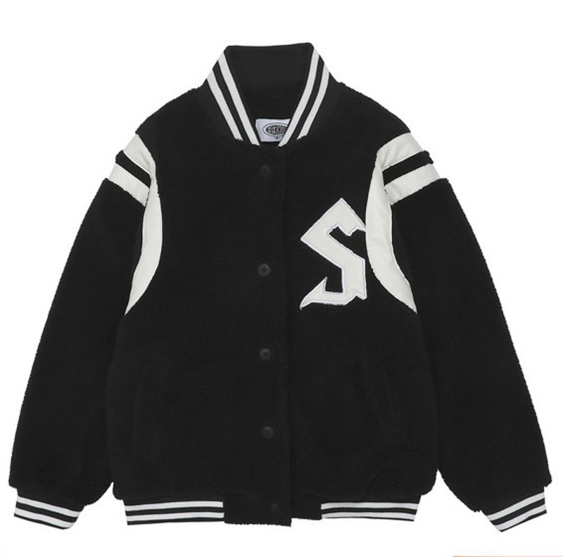画像3: S logo sheepskin fleece embroidery Jumper jacket baseball uniform jacket blouson ユニセッ クス男女兼用Sロゴシープスキンフリース刺繍ジャケットスタジアムジャンパー スタジャン ブルゾンジャケット (3)