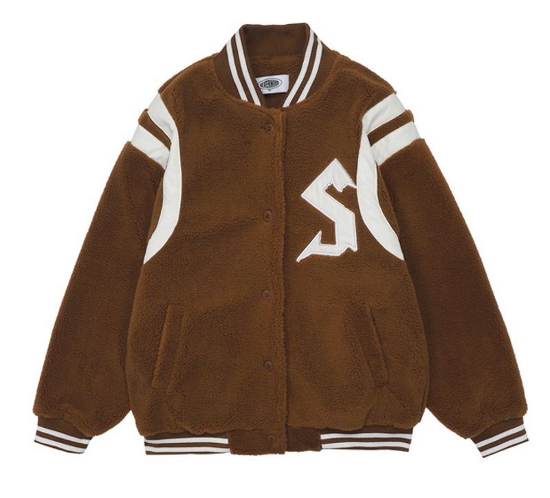 画像2: S logo sheepskin fleece embroidery Jumper jacket baseball uniform jacket blouson ユニセッ クス男女兼用Sロゴシープスキンフリース刺繍ジャケットスタジアムジャンパー スタジャン ブルゾンジャケット (2)
