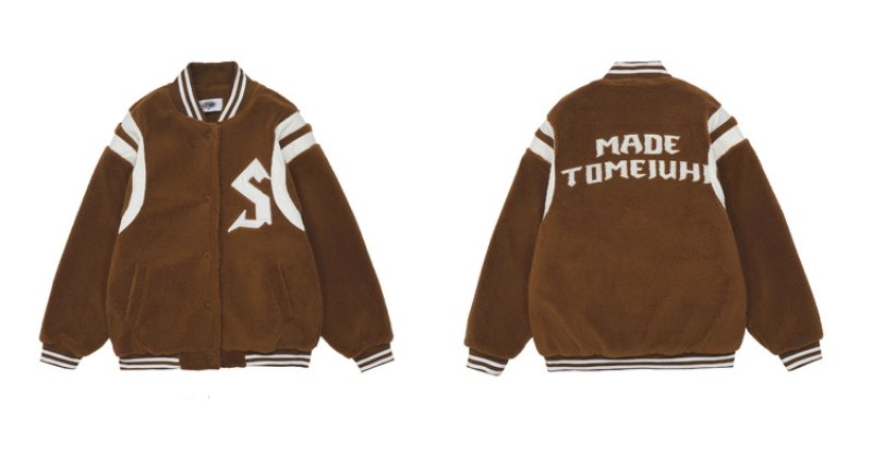 画像5: S logo sheepskin fleece embroidery Jumper jacket baseball uniform jacket blouson ユニセッ クス男女兼用Sロゴシープスキンフリース刺繍ジャケットスタジアムジャンパー スタジャン ブルゾンジャケット (5)