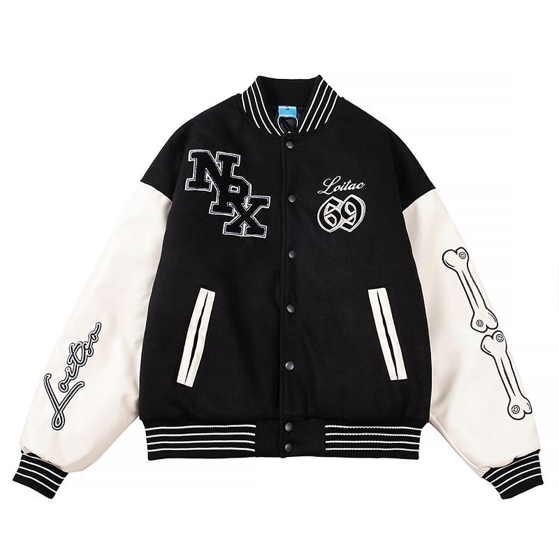 画像2: 69 bone embroidery Jumper jacket baseball uniform jacket blouson ユニセッ クス男女兼用69ボーン刺繍ジャケットスタジアムジャンパー スタジャン ブルゾンジャケット (2)