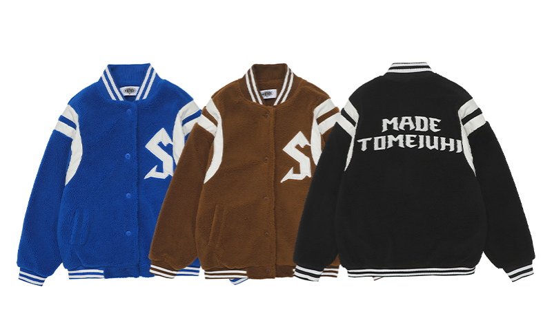 画像7: S logo sheepskin fleece embroidery Jumper jacket baseball uniform jacket blouson ユニセッ クス男女兼用Sロゴシープスキンフリース刺繍ジャケットスタジアムジャンパー スタジャン ブルゾンジャケット (7)