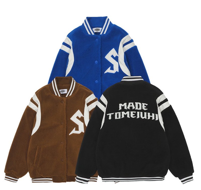 画像8: S logo sheepskin fleece embroidery Jumper jacket baseball uniform jacket blouson ユニセッ クス男女兼用Sロゴシープスキンフリース刺繍ジャケットスタジアムジャンパー スタジャン ブルゾンジャケット (8)