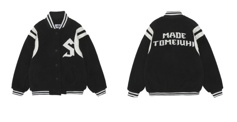 画像6: S logo sheepskin fleece embroidery Jumper jacket baseball uniform jacket blouson ユニセッ クス男女兼用Sロゴシープスキンフリース刺繍ジャケットスタジアムジャンパー スタジャン ブルゾンジャケット (6)