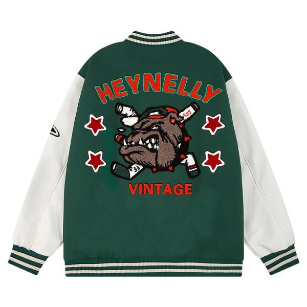 画像1: angry bulldog baseball embroidery Jumper jacket baseball uniform jacket blouson　ユニセッ クス男女兼用アングリーブルドッグ刺繍ジャケットスタジアムジャンパー スタジャン ブルゾンジャケット (1)