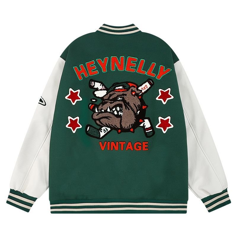 画像1: angry bulldog baseball embroidery Jumper jacket baseball uniform jacket blouson　ユニセッ クス男女兼用アングリーブルドッグ刺繍ジャケットスタジアムジャンパー スタジャン ブルゾンジャケット (1)