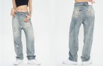 画像7: Unisex washed star embroidery DENIM PANTS jeans  Pants　ユニセックダメージスター星デニムパンツジーンズパンツ (7)