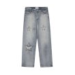 画像1: Unisex washed star embroidery DENIM PANTS jeans  Pants　ユニセックダメージスター星デニムパンツジーンズパンツ (1)