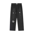画像2: Unisex washed star embroidery DENIM PANTS jeans  Pants　ユニセックダメージスター星デニムパンツジーンズパンツ (2)