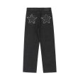 画像4: Unisex washed star embroidery DENIM PANTS jeans  Pants　ユニセックダメージスター星デニムパンツジーンズパンツ (4)