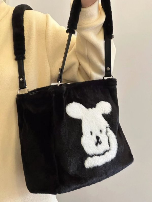 画像5: RABBIT EMBROIDERY FUR TOTE SHOULDER BAG ラビットファー トートショルダーバッグ (5)