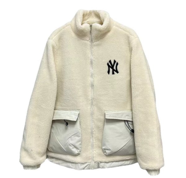 画像1: MLB NY Fur Reversible Jacket fleece embroidery Jumper jacket baseball uniform jacket blouson　ユニセッ クス男女兼用MLB NYシープスキンフリース刺繍リバーシブルジャケットスタジアムジャンパー スタジャン ブルゾンジャケット (1)