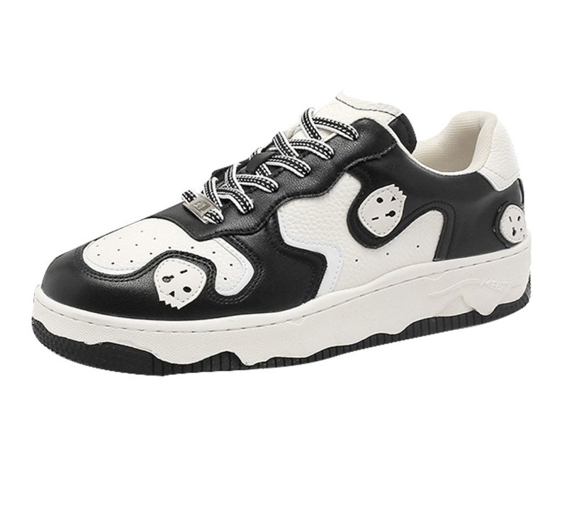 画像1: Men's skull embroidery  sneakers leather sneaker shoes ユニセックス男女兼用スカル刺繍 レースアップ レザースニーカー カジュアル シューズ (1)