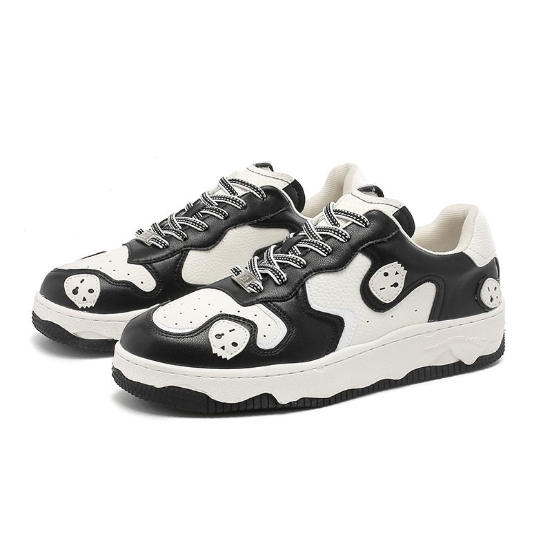 画像3: Men's skull embroidery  sneakers leather sneaker shoes ユニセックス男女兼用スカル刺繍 レースアップ レザースニーカー カジュアル シューズ (3)