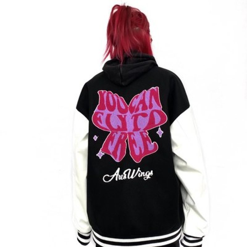 画像3: BUTTERFLY Ribbon emblem embroidery Baseball Jackete blouson  ユニセッ クス男女兼用 バタフライ 蝶々 リボン エンブレム刺繍 スタジャン ジャンパー  ジャケット ブルゾン (3)