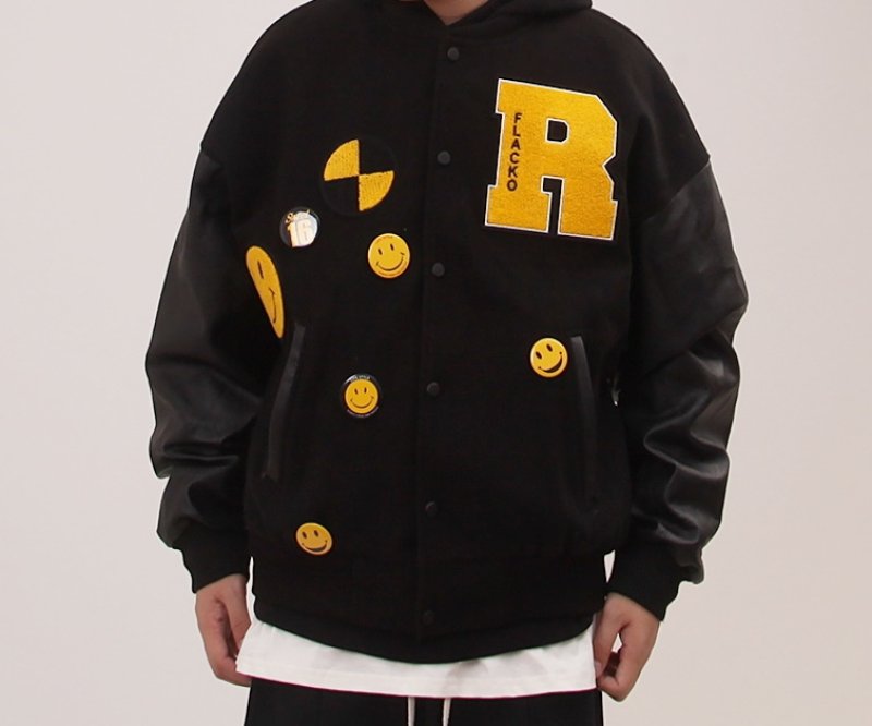 画像4: smile emblem embroidery Jumper jacket baseball uniform jacket blouson ユニセッ クス男女兼用スマイルエンブレム刺繍ジャケットスタジアムジャンパー スタジャン ブルゾンジャケット (4)