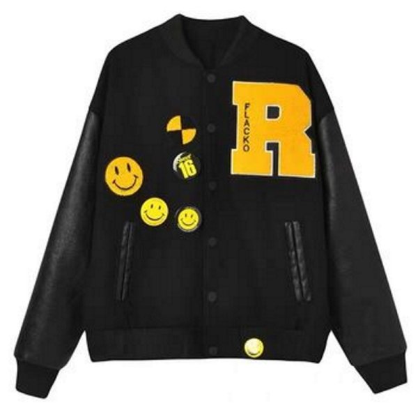 画像1: smile emblem embroidery Jumper jacket baseball uniform jacket blouson　ユニセッ クス男女兼用スマイルエンブレム刺繍ジャケットスタジアムジャンパー スタジャン ブルゾンジャケット (1)