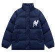 画像2: N Logo print down jacketJumper baseball uniform jacket blouson　ユニセッ クス男女兼用Nロゴプリントスタンドカラーダウンジャケットスタジアムジャンパー スタジャン ブルゾンジャケット (2)