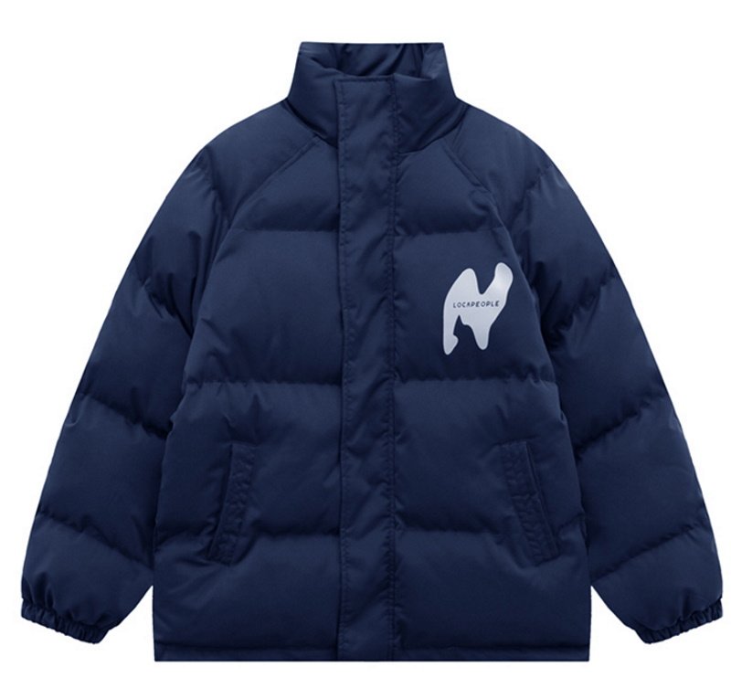 画像2: N Logo print down jacketJumper baseball uniform jacket blouson ユニセッ クス男女兼用Nロゴプリントスタンドカラーダウンジャケットスタジアムジャンパー スタジャン ブルゾンジャケット (2)