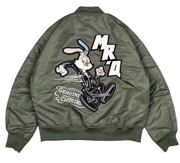 画像1: Bugs Bunny Rabbit Embroidered Bomber Jacket MA-1Jumper jacket baseball uniform jacket blouson　ユニセッ クス男女兼用ラビット刺繍MA-1ジャケットスタジアムジャンパー スタジャン ブルゾンジャケット (1)