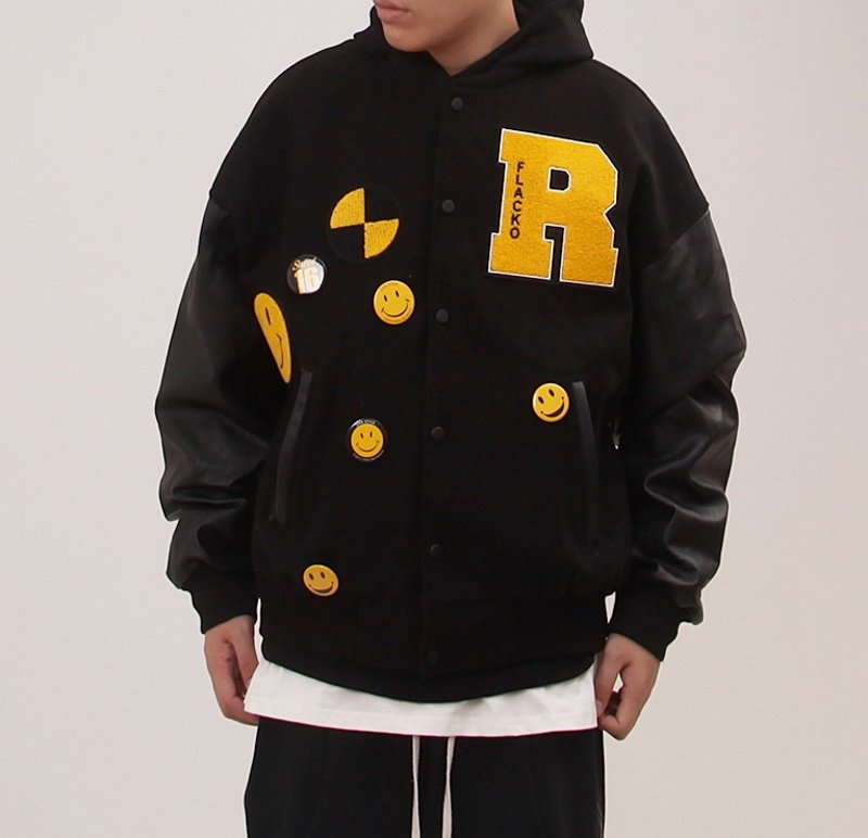 画像3: smile emblem embroidery Jumper jacket baseball uniform jacket blouson ユニセッ クス男女兼用スマイルエンブレム刺繍ジャケットスタジアムジャンパー スタジャン ブルゾンジャケット (3)