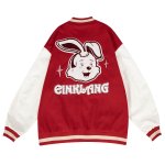 画像2: pretty big rabbit embroidery BASEBALL JACKET baseball uniform jacket blouson ユニセックス 男女兼用 プリティービッグ ラビット ウサギ刺繍スタジアムジャンパー スタジャン MA-1 ボンバー ジャケット ブルゾン (2)