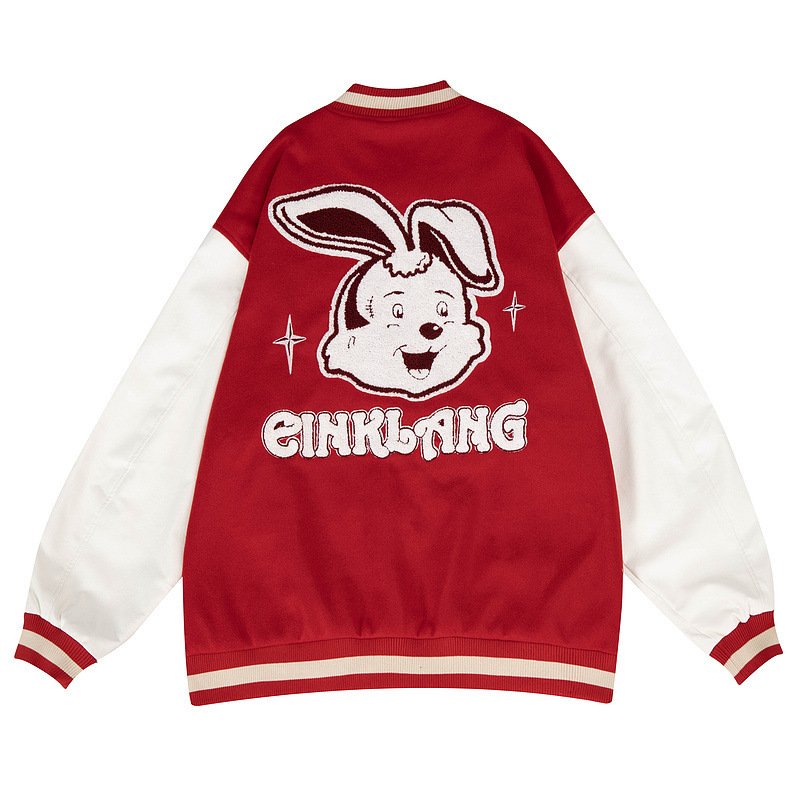 pretty big rabbit embroidery BASEBALL JACKET baseball