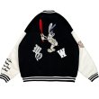 画像2: rabbit baseball embroidery BASEBALL JACKET baseball uniform jacket blouson ユニセックス 男女兼用  ラビット ウサギ野球刺繍スタジアムジャンパー スタジャン MA-1 ボンバー ジャケット ブルゾン (2)