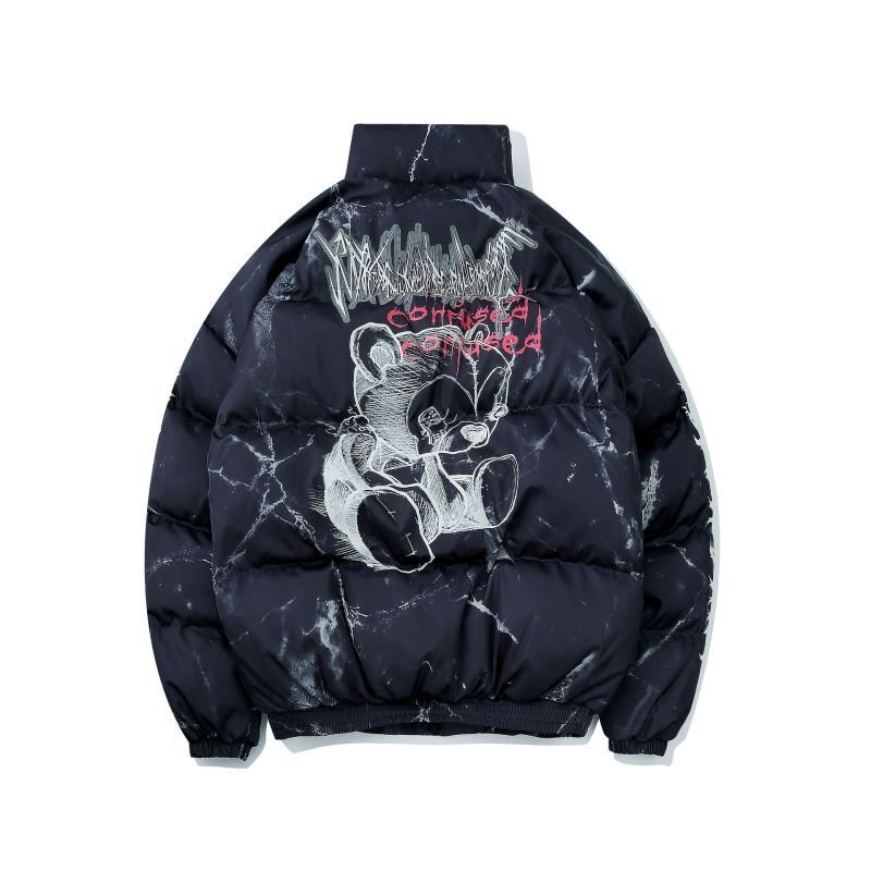 画像4: 22 men and women graffiti bear printed street loose padded jacket down jacket  ユニセックス 男女兼用 グラフィック ペイント ダウンコートジャケット ブルゾン (4)