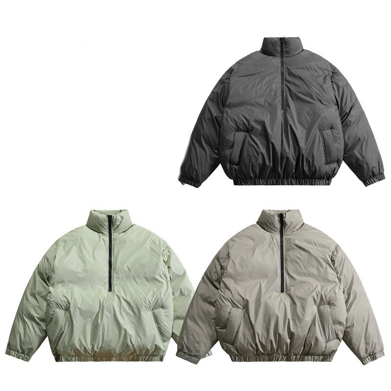 画像11: standard trend stand-up collar half zip Down jacket Jumper blouson ユニセッ クス男女兼用スタンドカラーハーフジップダウンジャケット スタジャン ブルゾンジャケット (11)