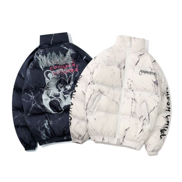 画像1: 22 men and women graffiti bear printed street loose padded jacket down jacket  ユニセックス 男女兼用 グラフィック ペイント ダウンコートジャケット ブルゾン (1)