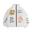 画像2: 22 graffiti Smile Smily Graffiti paint hip-hop stand-up collar Down jacket blouson  ユニセックス 男女兼用 スマイル グラフィック 落書き ダウン ジャケット ブルゾン (2)