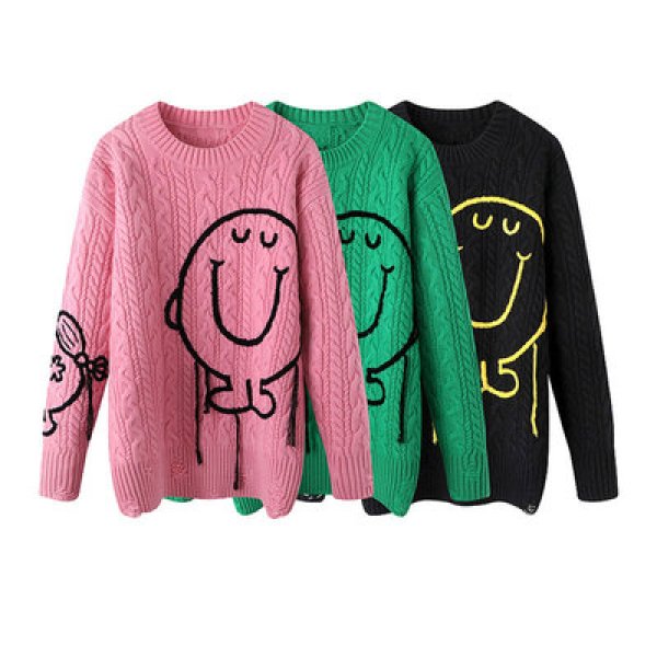 画像1: 23  Mr. Men Little Miss Over Sized 3D Fringe Long  Sleeve Sweater Pullover  ミスターメン リトルミス オーバーサイズ 3D フリンジ ロングスリーブ セーター プルオーバー (1)