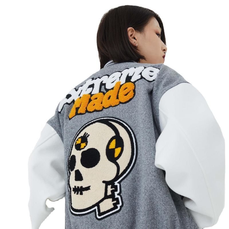 画像6: 22 made extreme SKULL EMBROIDERY BASEBALL JACKET baseball uniform jacket blouson ユニセックス 男女兼用  スカル 骸骨 スタジアムジャンパー スタジャン MA-1 ボンバー ジャケット ブルゾン (6)