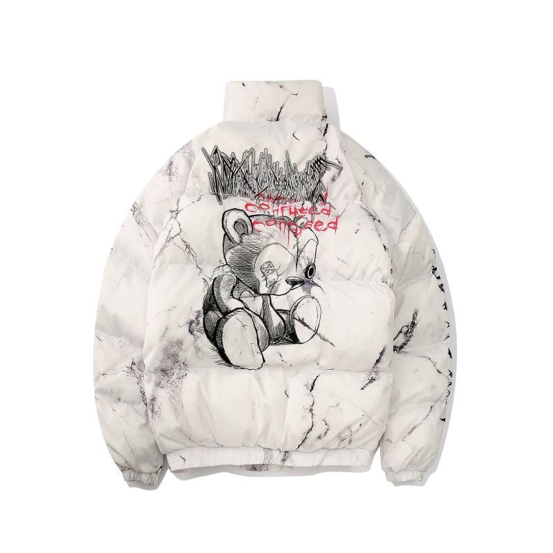 画像3: 22 men and women graffiti bear printed street loose padded jacket down jacket  ユニセックス 男女兼用 グラフィック ペイント ダウンコートジャケット ブルゾン (3)